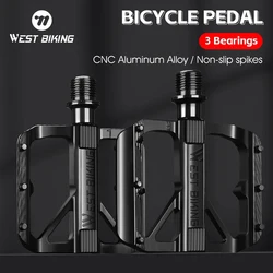 WEST BIKING Bicycle Pedals 3 Bearings Ultralight Anti-slip BMX Road MTB Bike Flat Pedal CNC Aluminum Alloy Bicycle Accessories