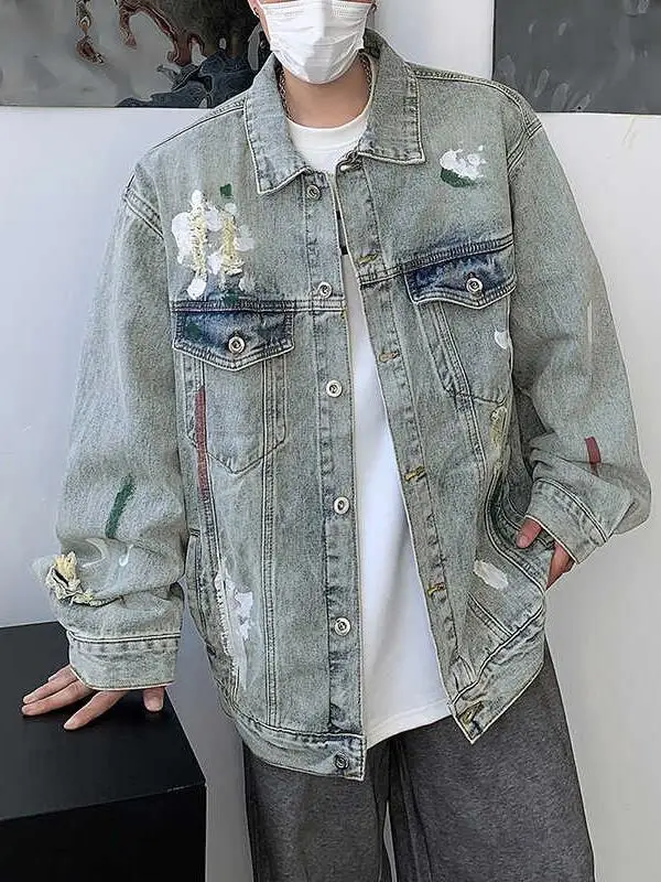 

Мужская джинсовая куртка American fiti Hole, осенняя новинка, свободная универсальная куртка BF College Sle Jaet Long Sve, ветрозащитная