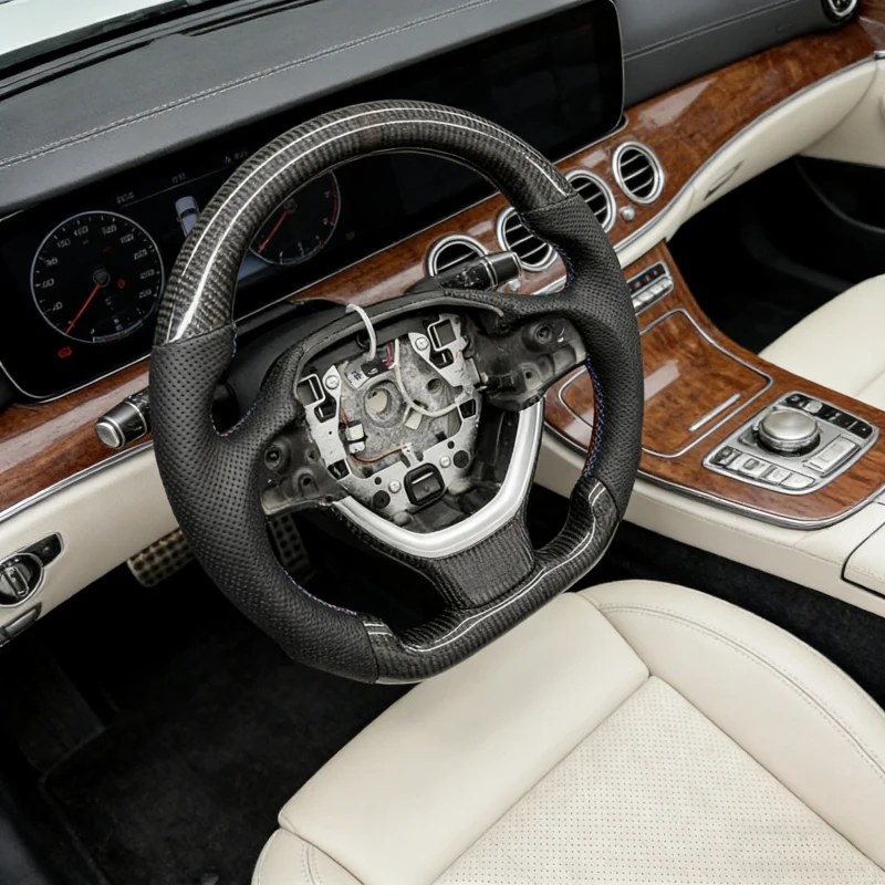 

Sport Leather & Carbon Fiber 3 Spoke 35mm Grip Steering Wheel Fit for F30 F10 E Chassis 3er 5er Plug-and-Play Modified