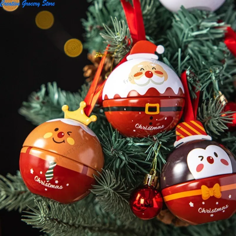 5 pezzi Nuova Scatola di Latta Rotonda Natalizia Decorazione per Albero di Natale Pallina in Metallo per Snack Ornamento Natalizio da Appendere Scatola Regalo con Pupazzo di Neve e Renna