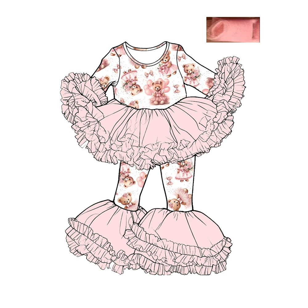 

Double-layer mesh long-sleeved pants set for girls Valentine's Day cartoon balloon print milk silk custom wholesale