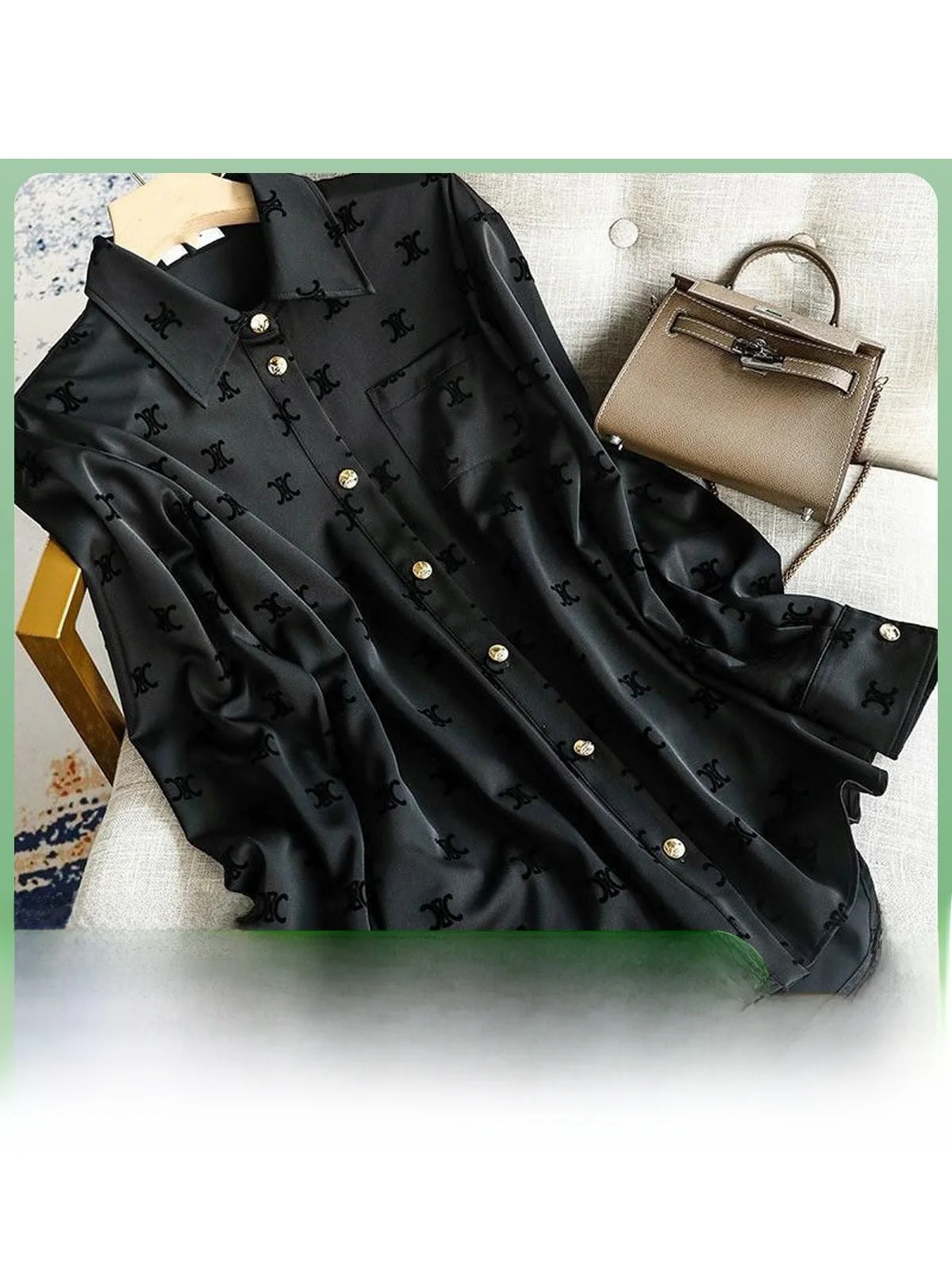 ربيع 2025 جديد الأوروبي الراقية فضفاضة مطبوعة طويلة Sve Bla irt المرأة Faionable طوق التخسيس الأعلى #1