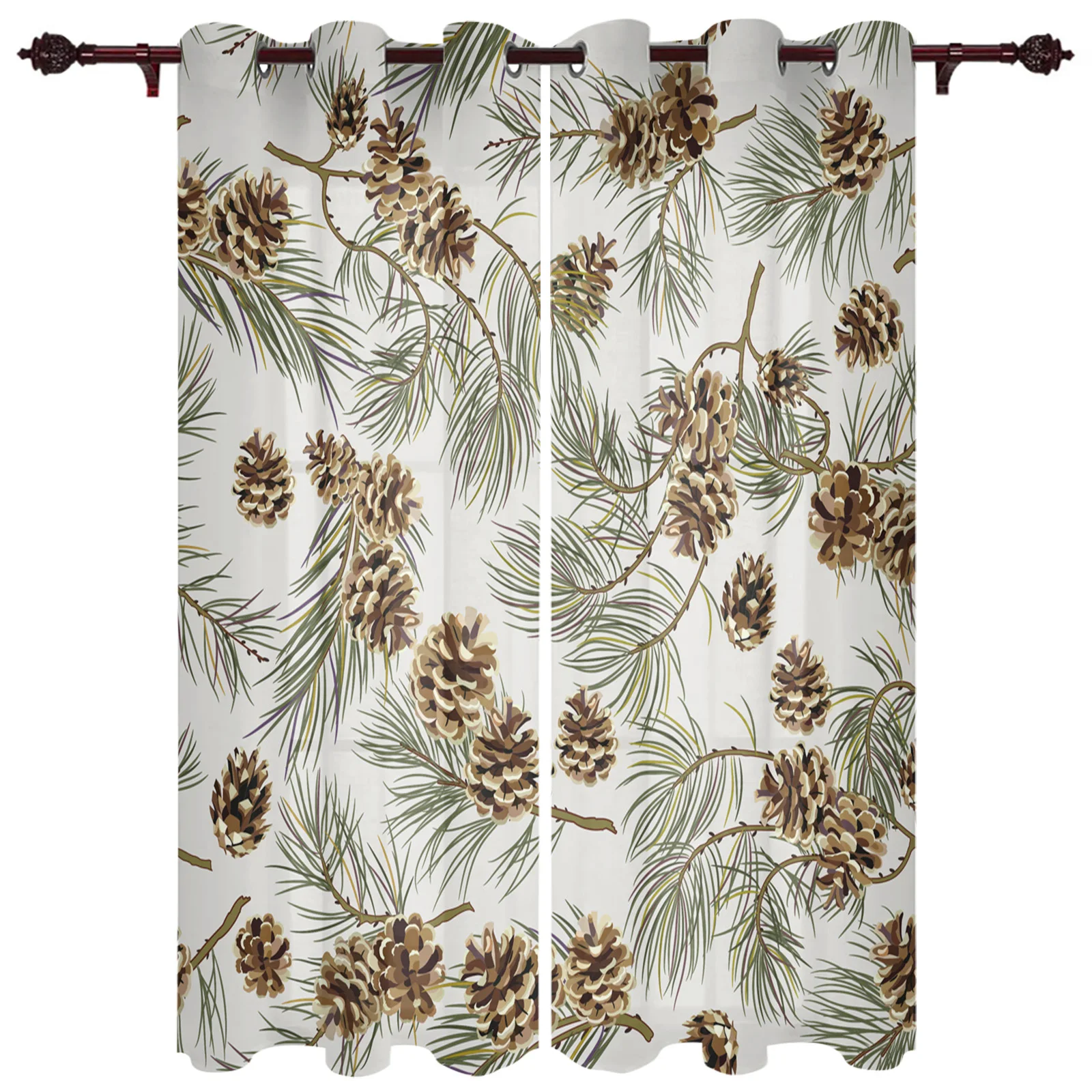 Pine Cones Leaves  Curtains in Kitchen Living Room Modern Design Home Decoration Printed Drapes for Balcony