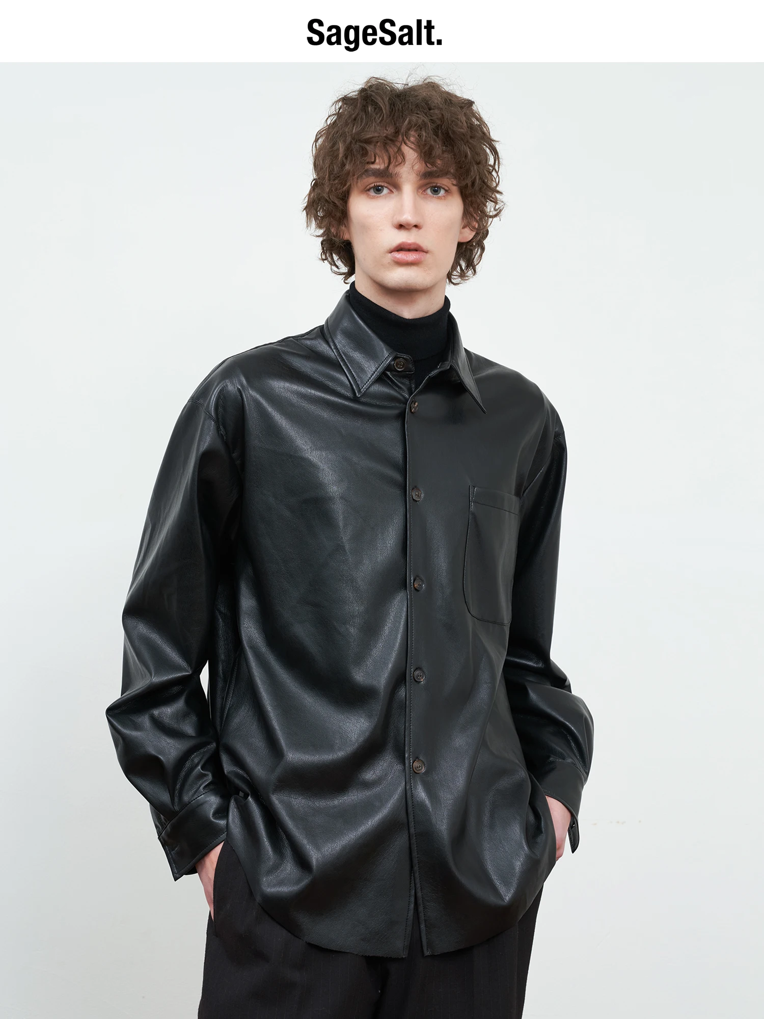 

SSalt Spring Series Real Protein PU Leather irt Soft Touch Lightweight eepskin Simulation Youth Faion Long Sve Striped
