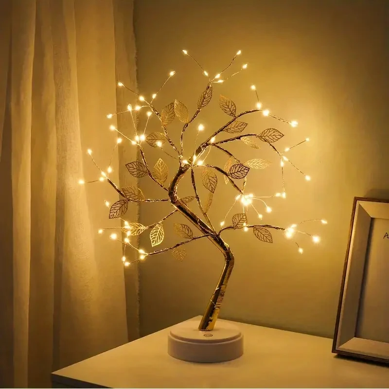 Golden Leaf 72 Led Touch Copper Wire Night Light Tree Light Battery Box USB Christmas Decoration Light String