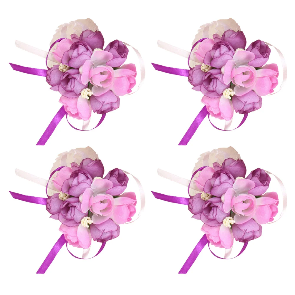 4 шт., свадебная брошь на запястье с цветком, элегантный декор из искусственных цветов для церкви, домашней студии, фотосессии, срок службы на память, фиолетовый