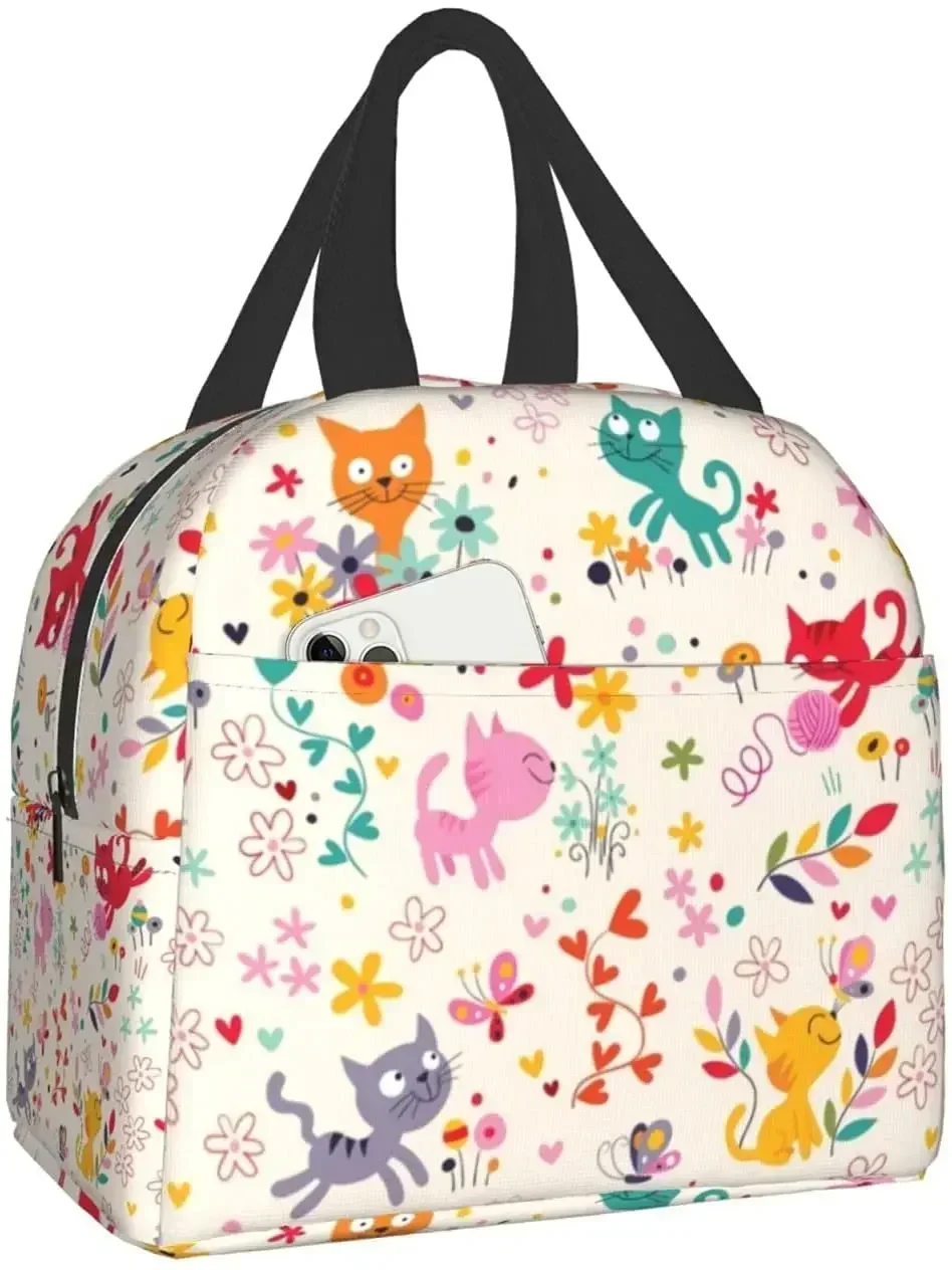 Cat Lunch Box Insulated Lunch Bag Portable Reusable Lunch Tote Bag for Kids Boys Girls Men Women School Picnic Travel