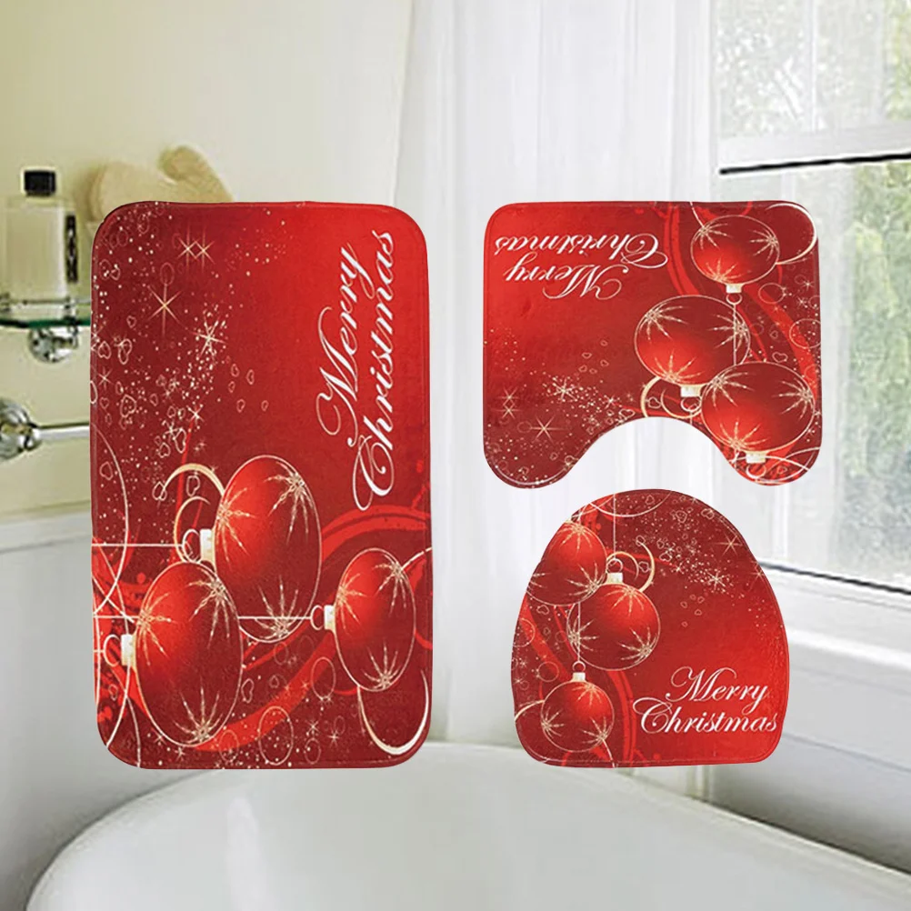 

Ball Pattern Bathroom Set Antiskid Water Toilet Floor Mat Set Absorbent Washable Toilet Floor Mat Non Slip Red
