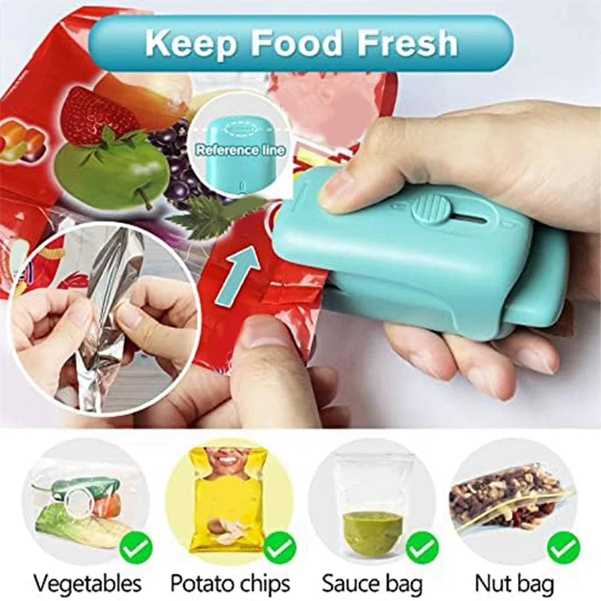 Mini Chip Bag Sealer,Handheld Heat Vacuum Sealer Cutter,Portable Resealer Machine for Snack Plastic -Bags- A