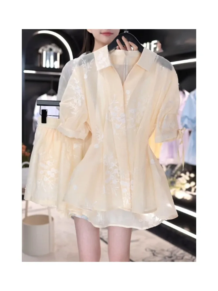 

Summer New Sle Women's Bubble Sve irt Slimming Waist Travel Outfit Beautiful Top Faionable Commute Fit Floral Print