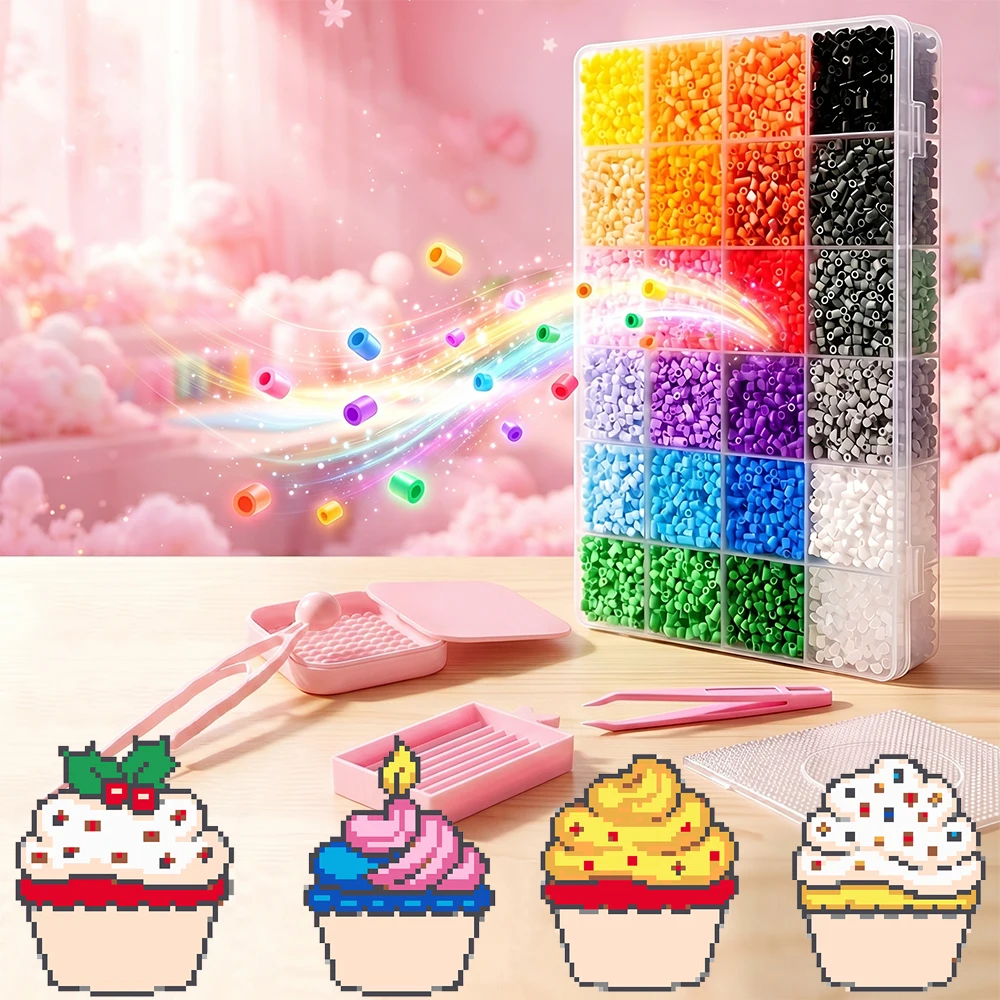 24 Colors Box Set Hama Beads 2.6mm 3d Puzzles Diy Cartoon Paper Cupcakes Fuse Beads Pegboard Tools Kit Handmade Gift