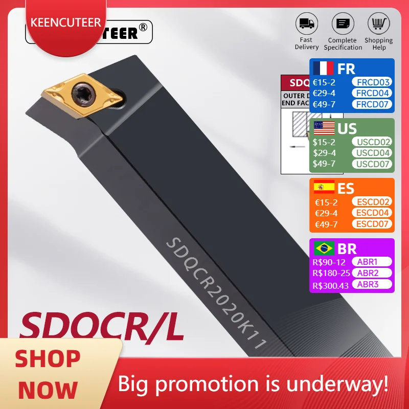 

CNC Turning Tool Holder SDQCR1616H11/2020K11 & SDQCL2020K11/2525M11 - 40CR Boring Bar with 16VER Carbide Insert for Metal Lathe