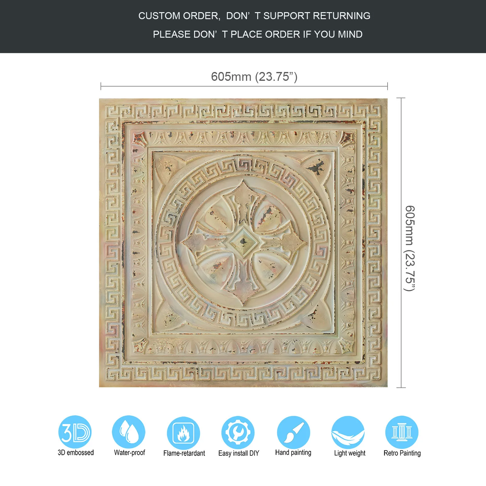 แผ่นฝ้าเพดานสำหรับตกแต่ง, แผ่นผนังลายนูน, แผ่นผนังลายนูน PL01 10 แผ่น/ล็อต