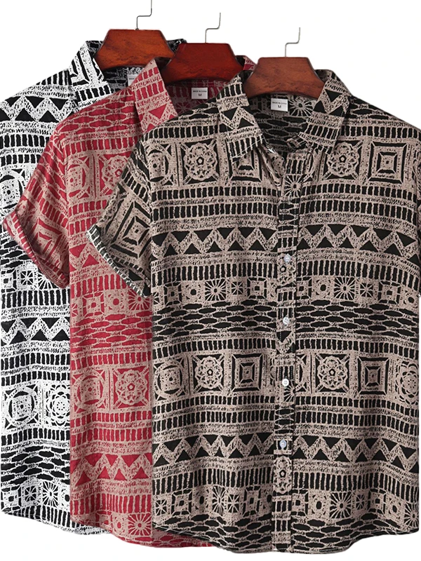 

Men's Printed Lapel ort Sve irt Casual Youth Faion Summer Top Polyester Material Flip Collar T-irt for Men