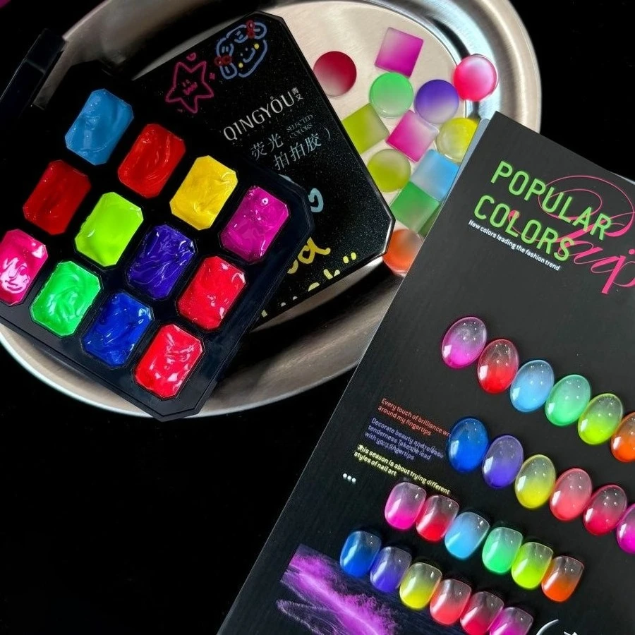 

12 Colors Dopamine Pat Patting Gel Fluorescent Gradient Semi Permanent Soak Off UV LED Nail Art Stamping Pattern For Manicure