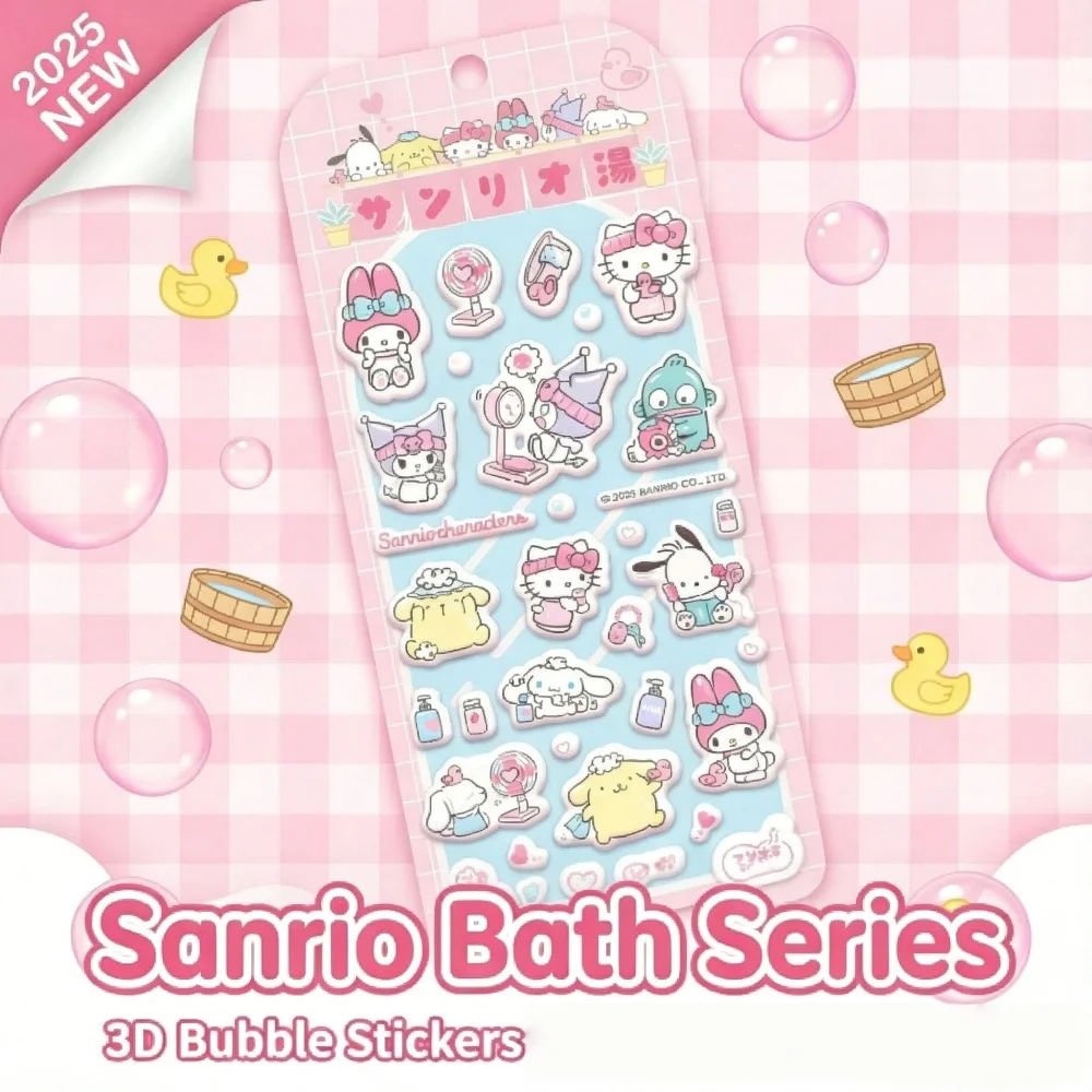 Oryginalne naklejki Sanrio Hello Kitty Kuromi Melody, trójwymiarowe, puchowe naklejki z pianki do dzienników, scrapbookingu, artykuły na prezenty świąteczne.