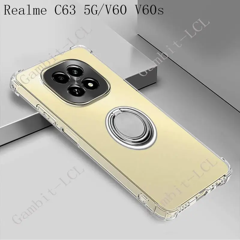 For Realme C63 5G V60s V60 RealmeV60 RMX3950 Back Ring Holder Bracket Phone Case Soft Silicone TPU Original Shockproof