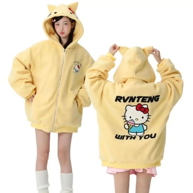 

Sanrios Cute Jacket Hello Kittys Kawaii Sweatshirt Sweet Versatile Fashion Simple Loose Hot Selling Leisure Gift for Girlfriend