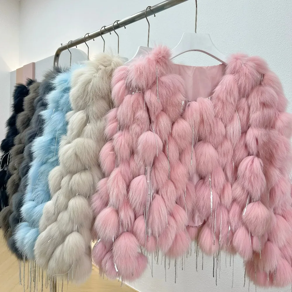 

Reality Fur Natural Fur Coat Fashion Fox Fur Coat with Tassels Winter Warm Fur Coat Women Coats Fox Fur Jackets Thick Hotsweet