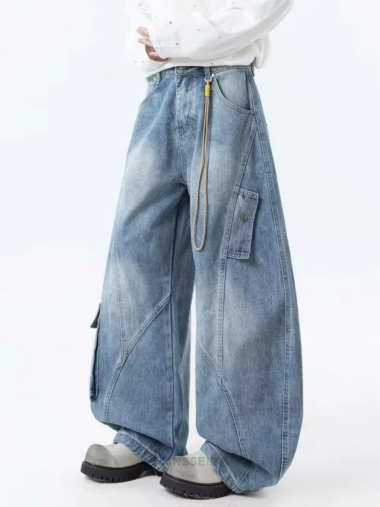 2025 Cyber Y2K Streetwear Washed Blue Baggy Casual Jeans Pants For Men Clothing Straight Vintage Denim Trousers Pantalon Hombre