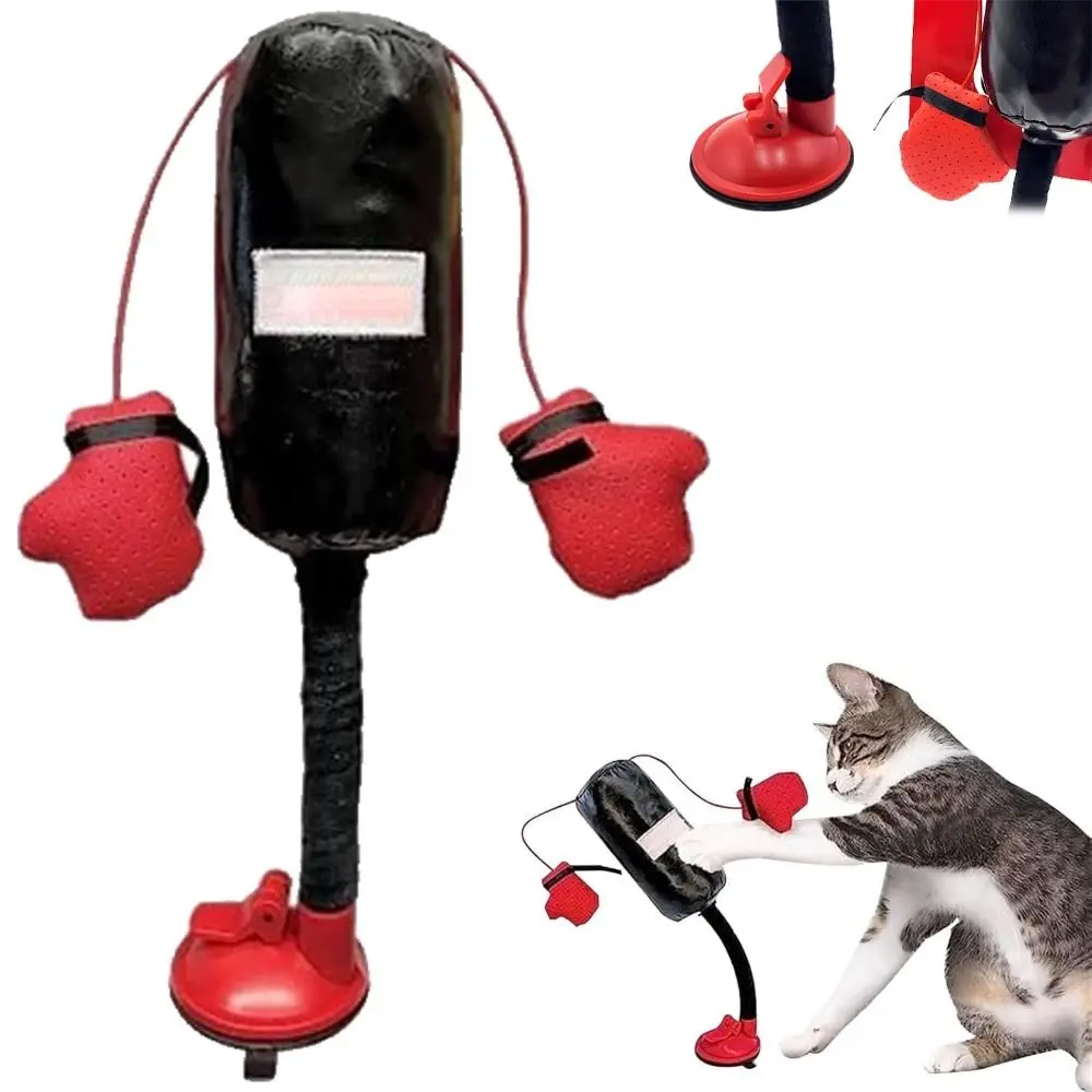 Cartoon Cat Punching Bag Toy Indoor for Bored Indoor Adult Cats Cat Boxing Toy Kitten with Boxing Gloves Interactive Cat Toys