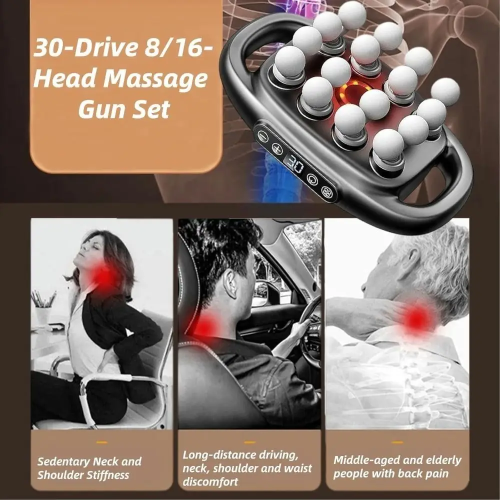 High-Frequency Vibration 16-Head Massager Fast Recovery 30 Intensity Levels Waist Massager Multifunctional Usage Durable