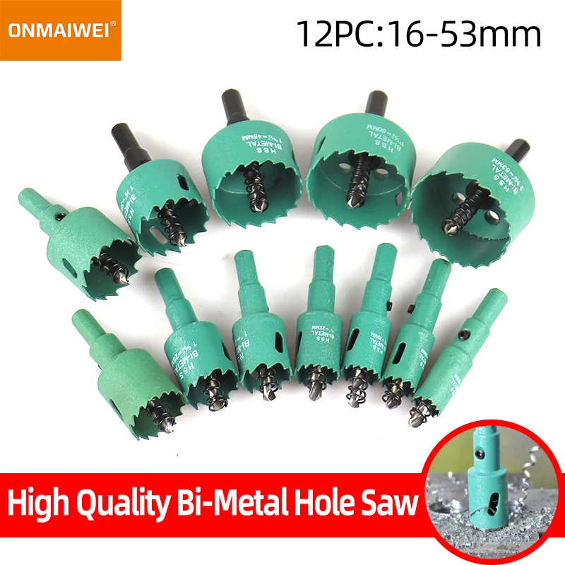 12PCS 16-53mm Bimetal Wood Hole Saw Drill Bit HSS Steel M42 Hole Saw Woodworking Tool Suitable For Downlight Plasterboard Open