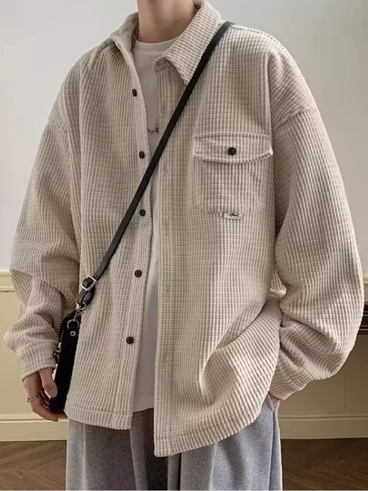 

Вельветовое джатовое джерт в стиле ретро с сосновым узором, мужское длинное платье на весну и осень, модное брендовое универсальное джерт на пуговицах Haome