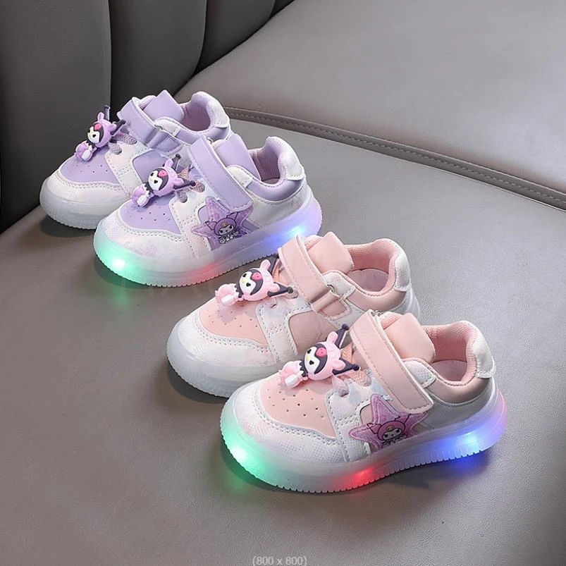 New Lovely Kuromi Melody Led Mesh Sneakers Boys Kids Luminous Glowing Sneakers Shoes for Girls Lighted Led Baby Children\'s Shoes