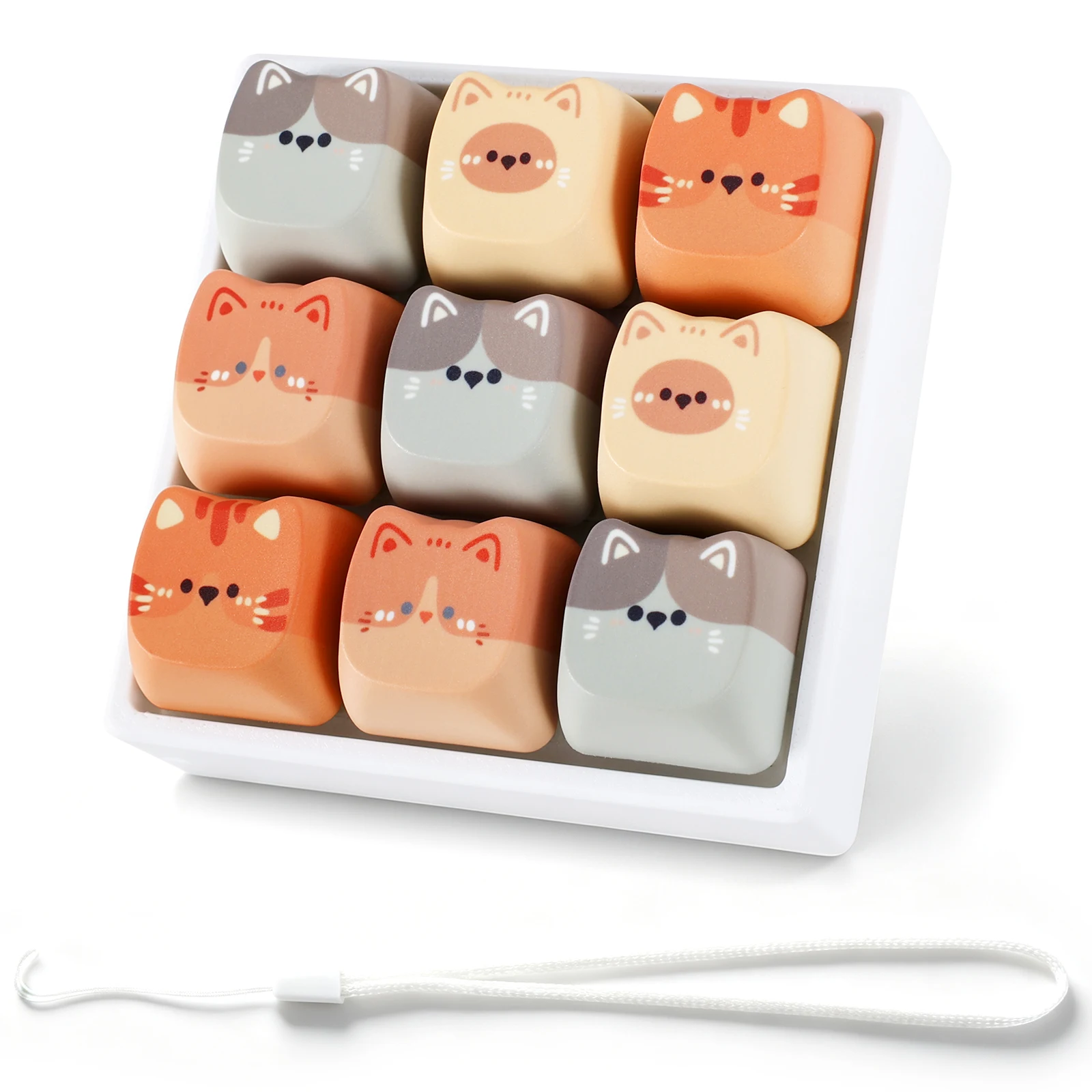 Cute Cat Relax Button Keycap Kawaii Cat 9-Key Keyboard Fidget Toy for Friends Gift, Portable Fidget Keychain Fashion Bag Charm