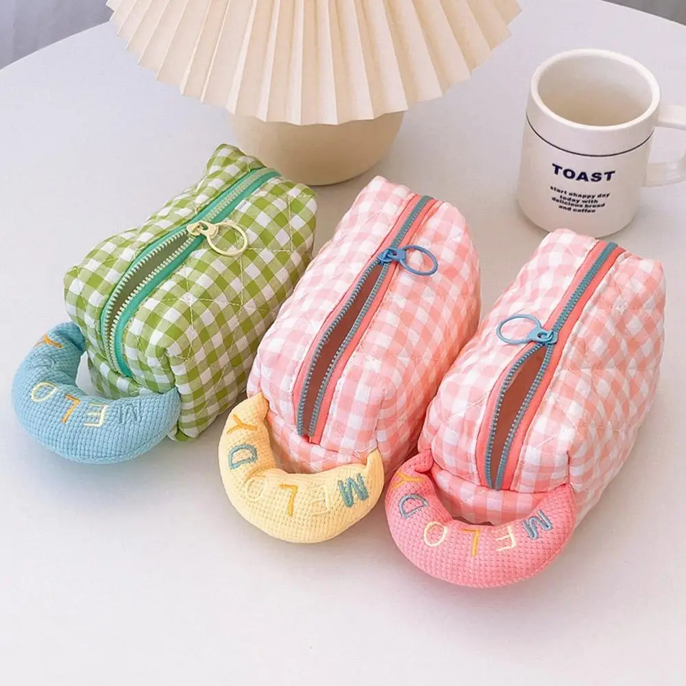 

Cotton Makeup Bag For Women - Ins Korean Style Checkered Makeup Bag Fashion Cosmetics Storage Bag