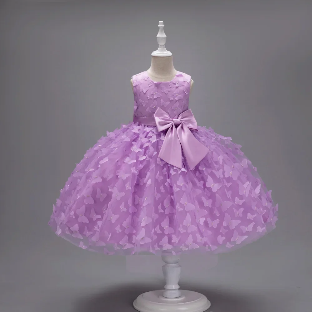 Vestido de Navidad con apliques de mariposa para niñas, vestido elegante de flores para fiesta de boda, vestidos para niñas, vestido de dama de honor para niños de 2 a 10 años