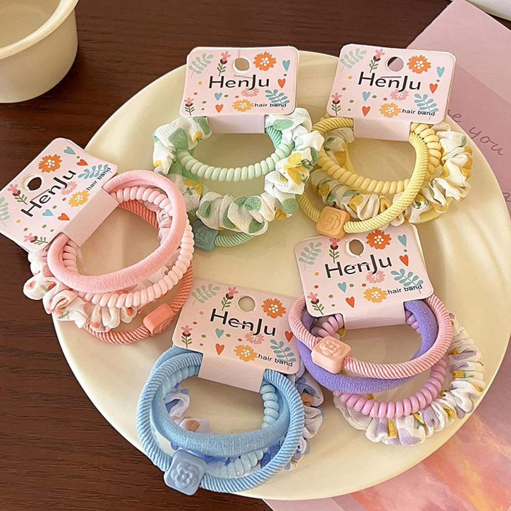 4pcs/Set Candy Color Telephone Scrunchies Multicolor Elastic Hair Ties Ponytail Holder Rubber Bands Teen Girls Summer Headwear