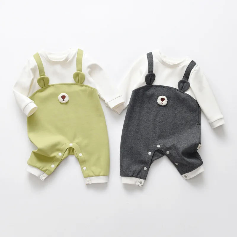 Korean UNIFEMEN 2025 Spring Baby Boys Bodysuit Cartoon Spliced Cotton Long Sleeve Newborn Boy Rompers Infant Boys Jumpsuit