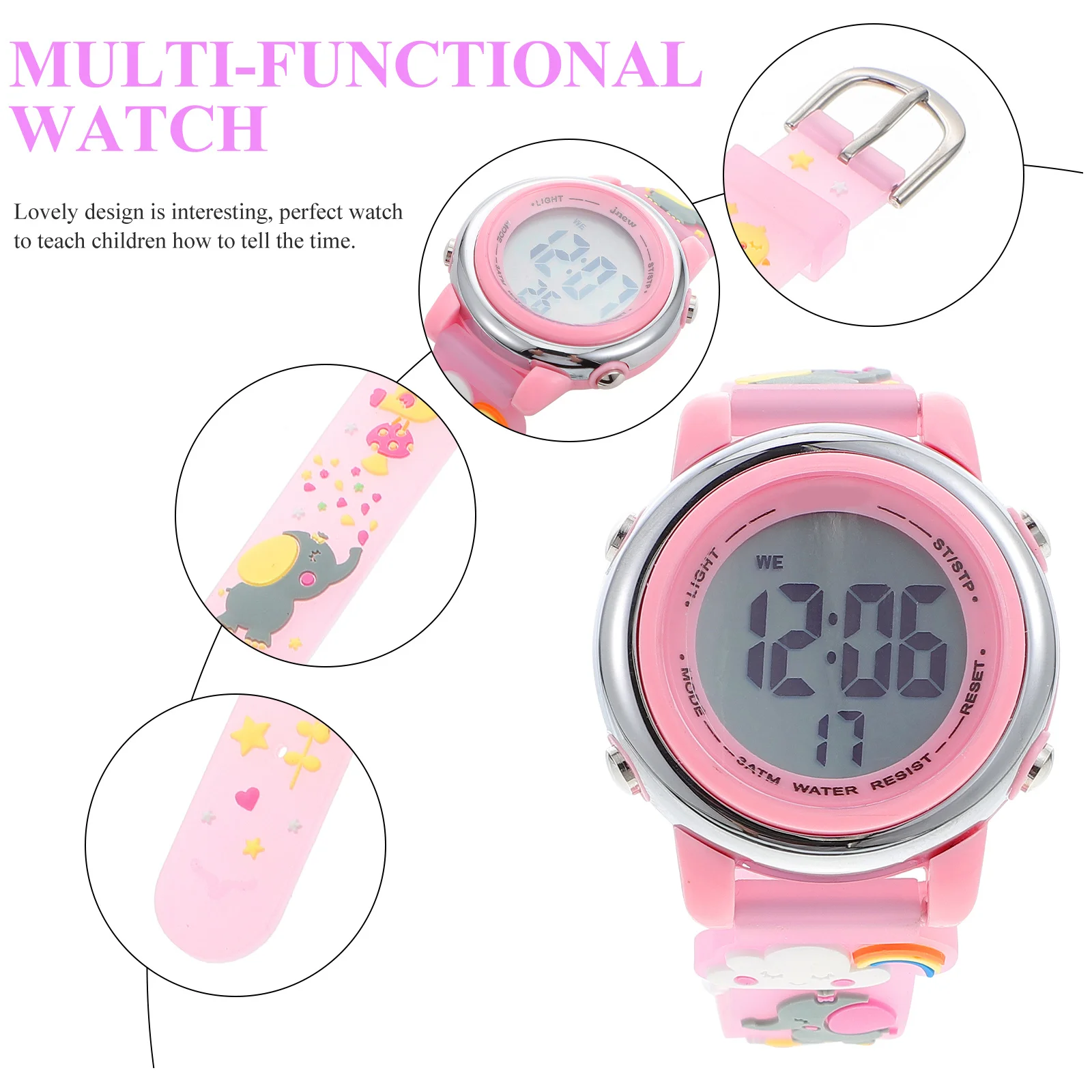 ساعة رقمية متينة مقاومة للماء بحزام كرتوني 30 متر مقاومة للماء هدية عيد ميلاد للأطفال وقت التعلم ساعة رقمية