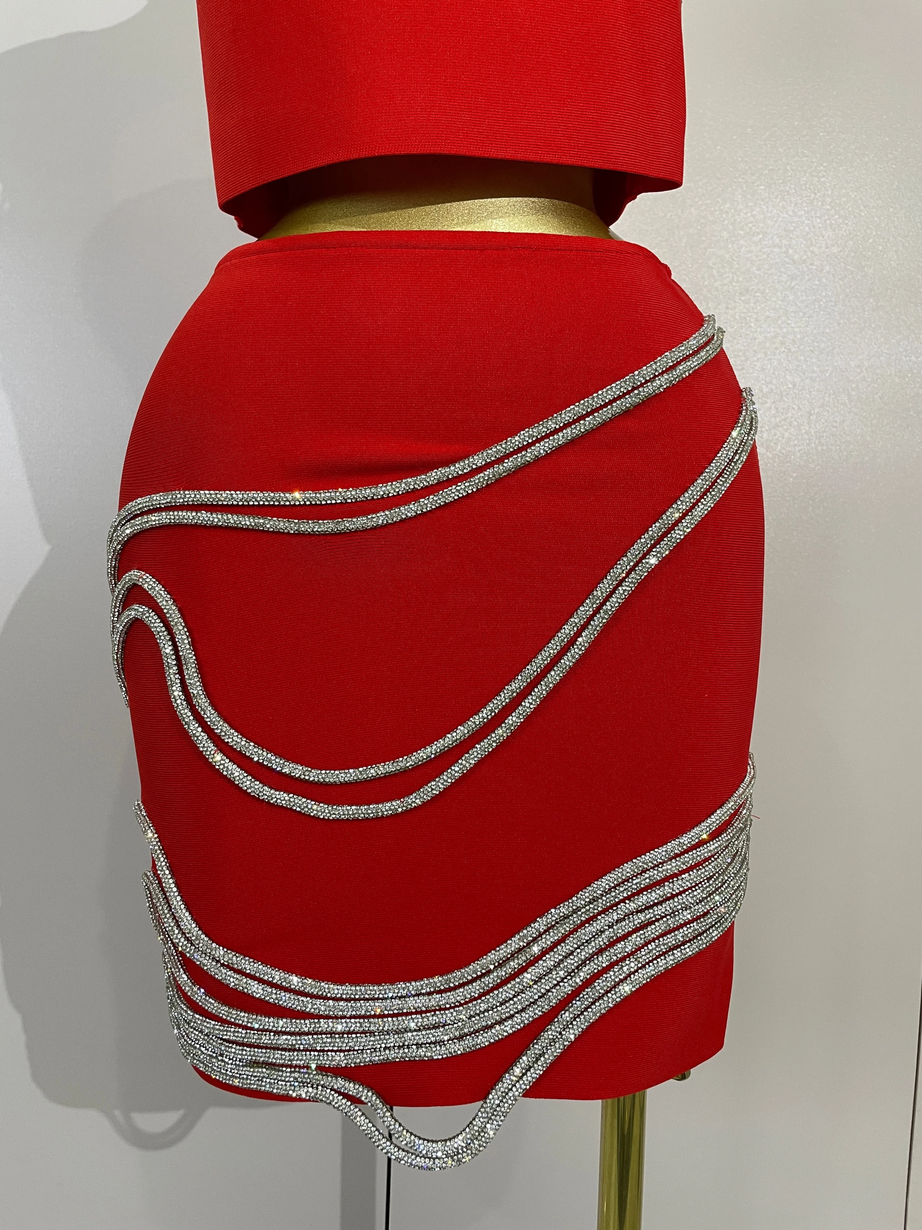 Elegant Diamond Chain Sexy Sleeveless Bandage Mini Dress Two Piece Set Women Celebrity Eveing Party Prom Birthday Club Dress view 6