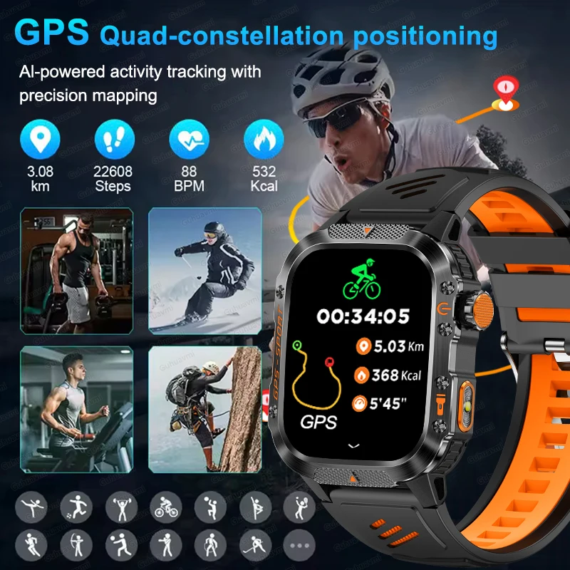 2025 New Military Smart Watch T-Rex 3 Bulit-in GPS Compass Altimeter Barometric IP69K Waterproof Fitness HD Call Smart watch Men