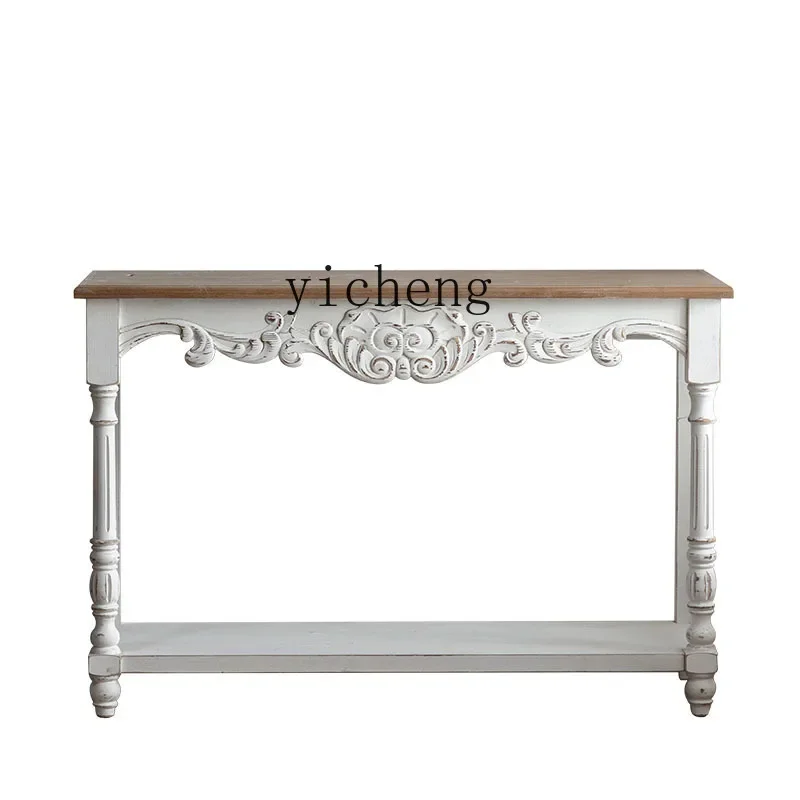 YY French Retro Distressed Solid Wood Console Tables Console B & B Living Room Storage Rack