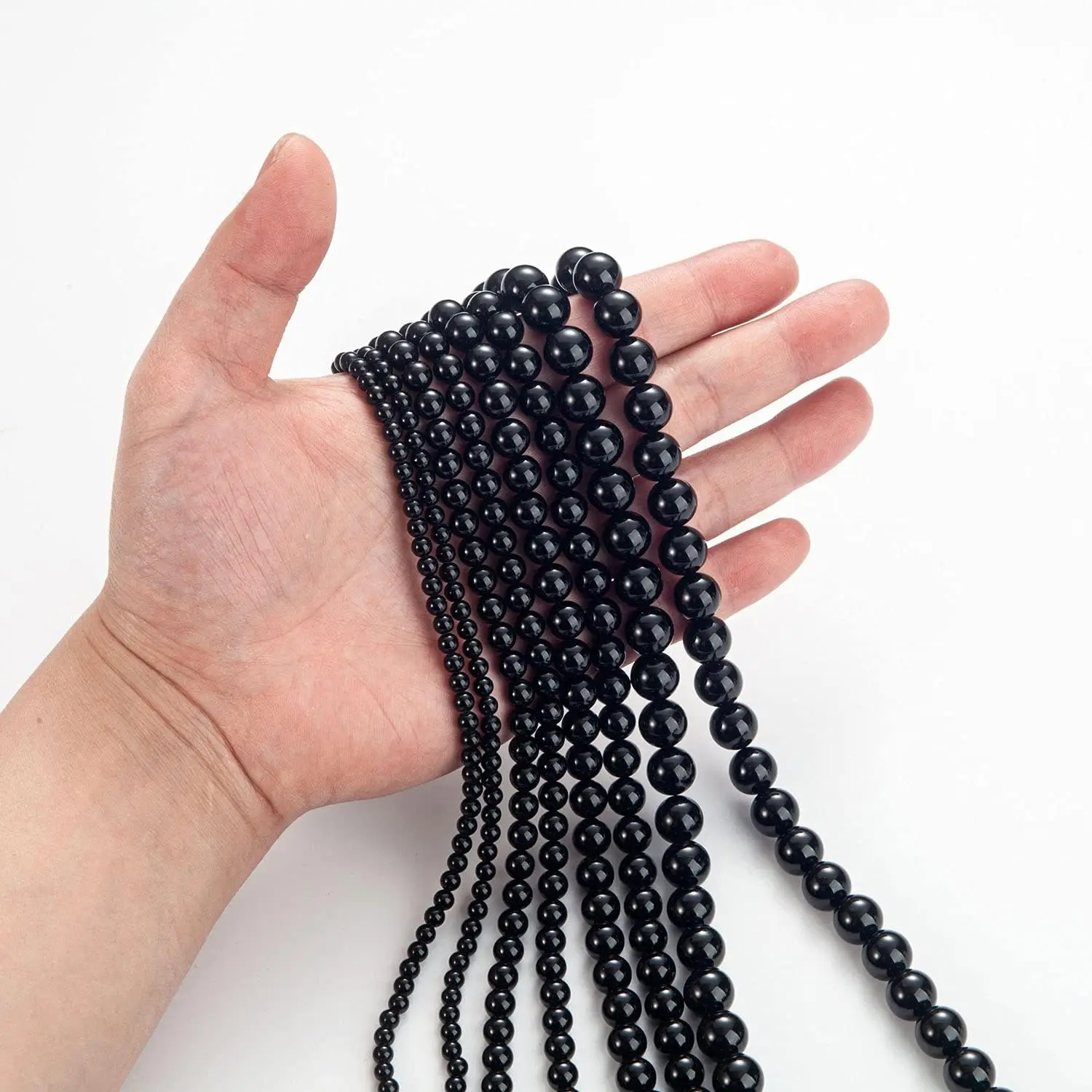 Natural Stone Beads 4/6/8/10mm Black Oynx Round Gemstone Loose Elastic Bracelet String for Bracelets Necklace Jewelry Making