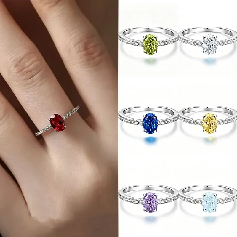 Natural gemstone December birthstone ring Women's S925 silver colored treasure closed ring can be stacked and worn European