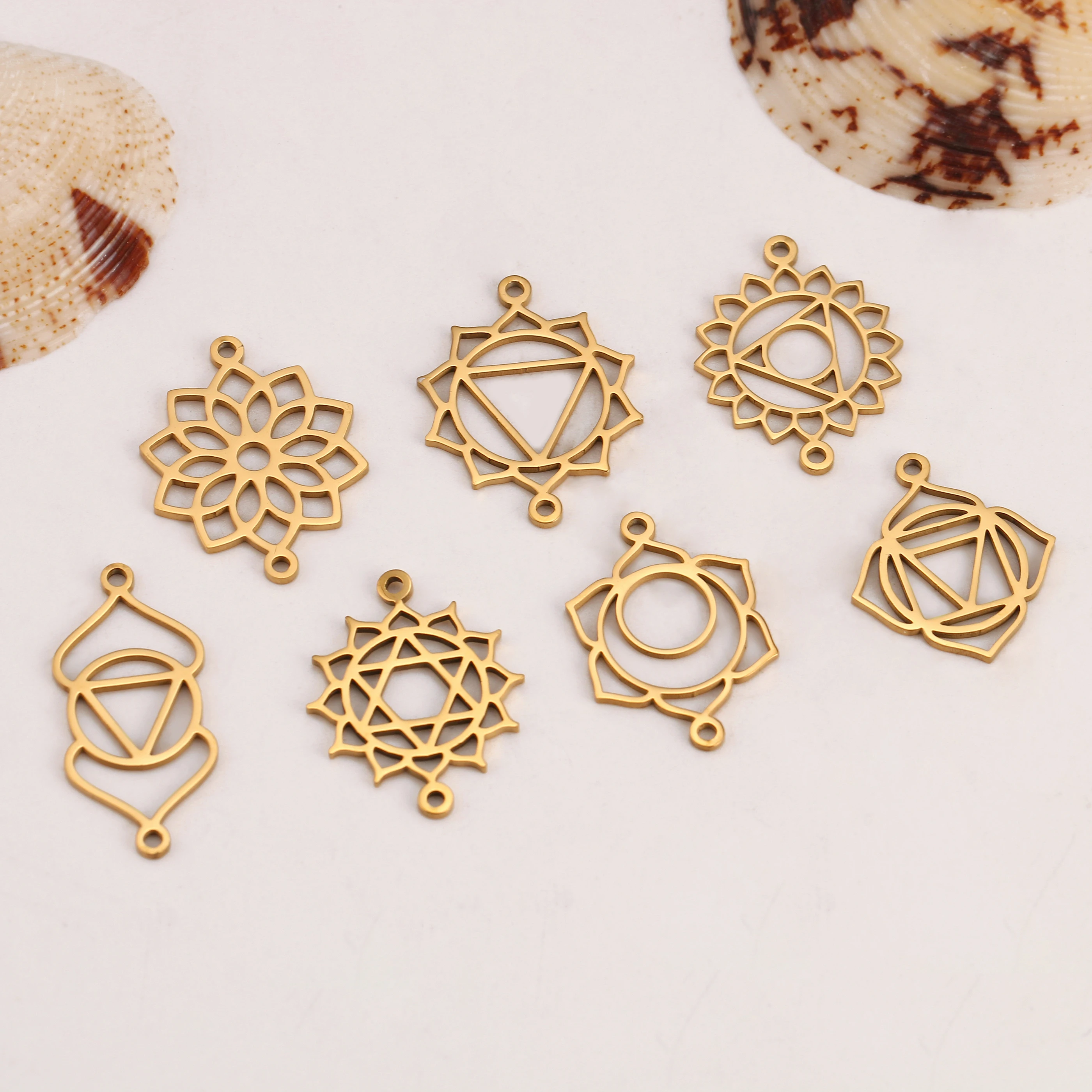 5 sztuk podwójny otwór Chakra Charms Fadeless stalowe Chakra złącza energetyczne wisiorki DIY bransoletka naszyjnik tworzenia biżuterii — zdjęcie 5