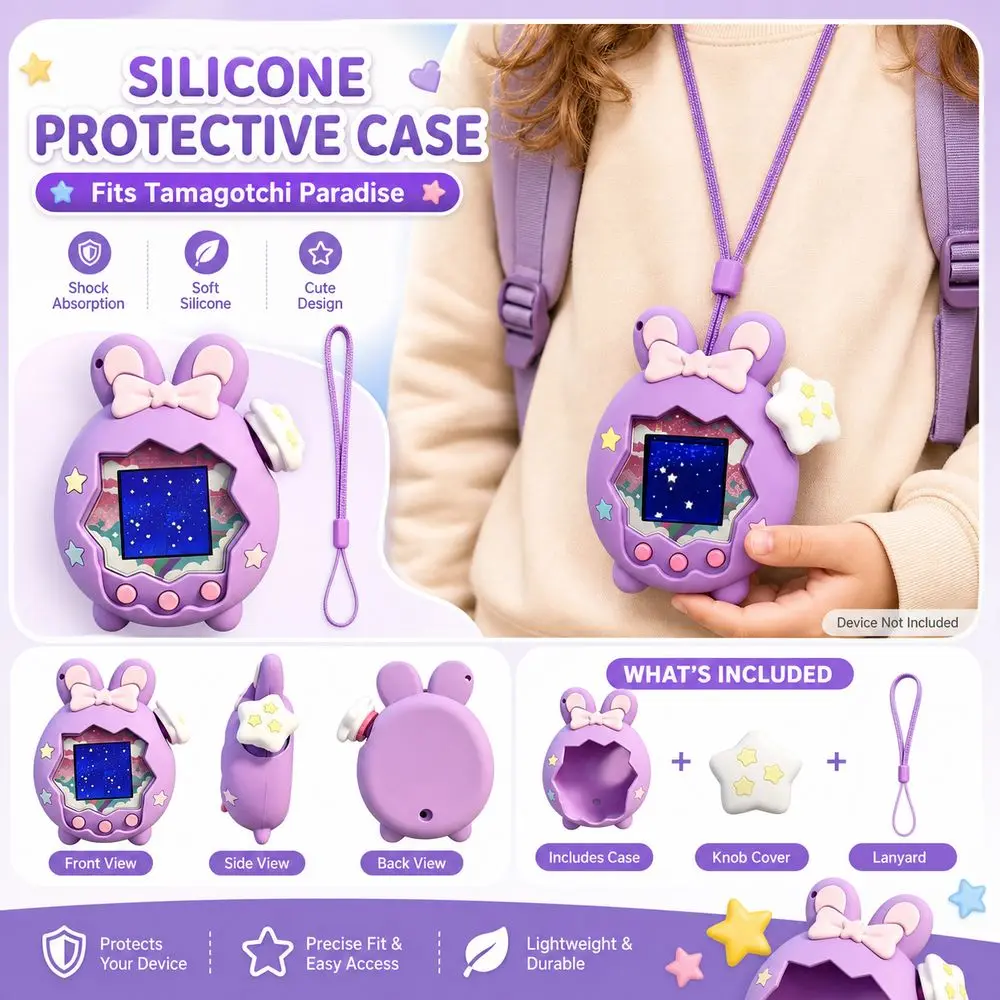 Silicone Protective Cover Rabbit Ear Design with A Rotating Cap Protective Shell Decorative Cover for Tamagotchi Paradise