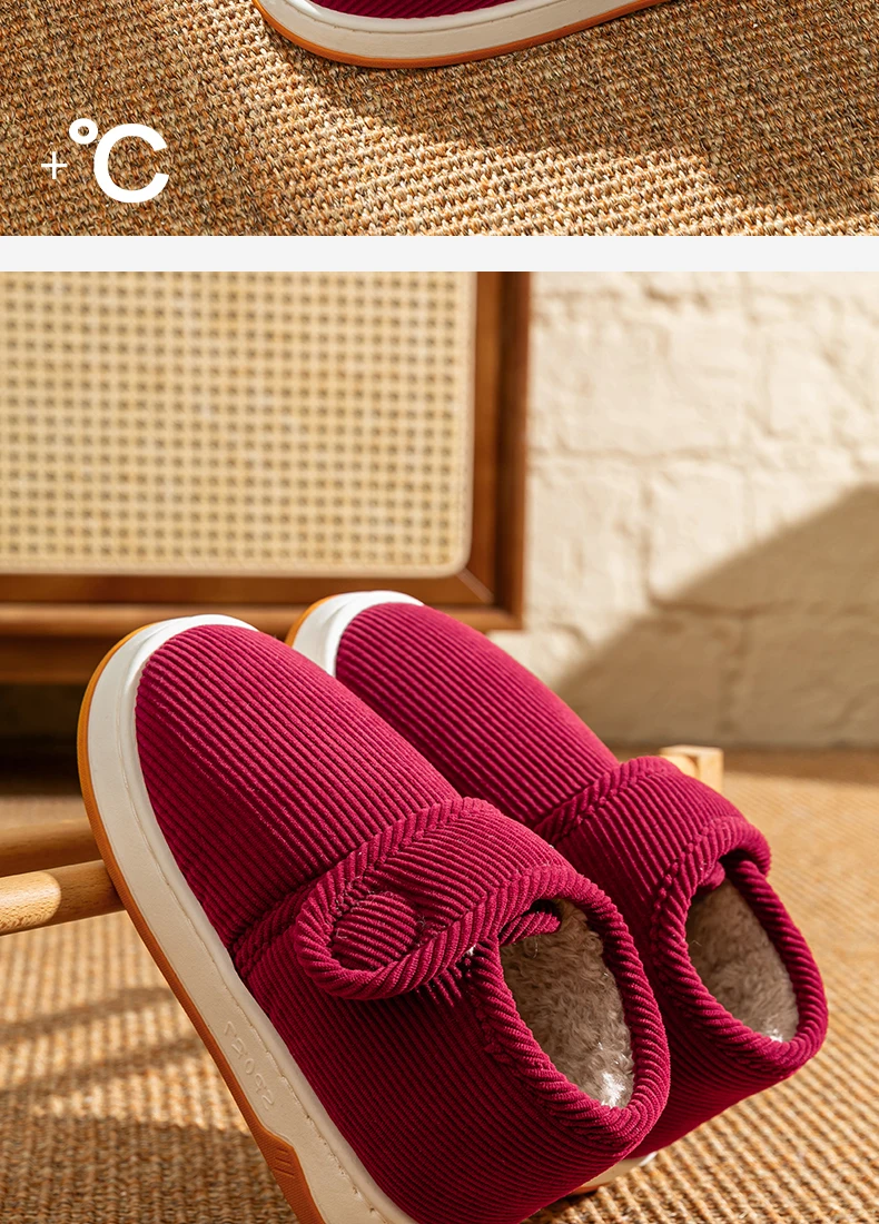 Winter-Warmhausschuhe für Senioren, Damen und Herren, mit verstellbarem Riemen, Cord-Baumwollschuhe, weiches Plüschfleece-Futter, rutschfeste Hausschuhe. – Detail 2