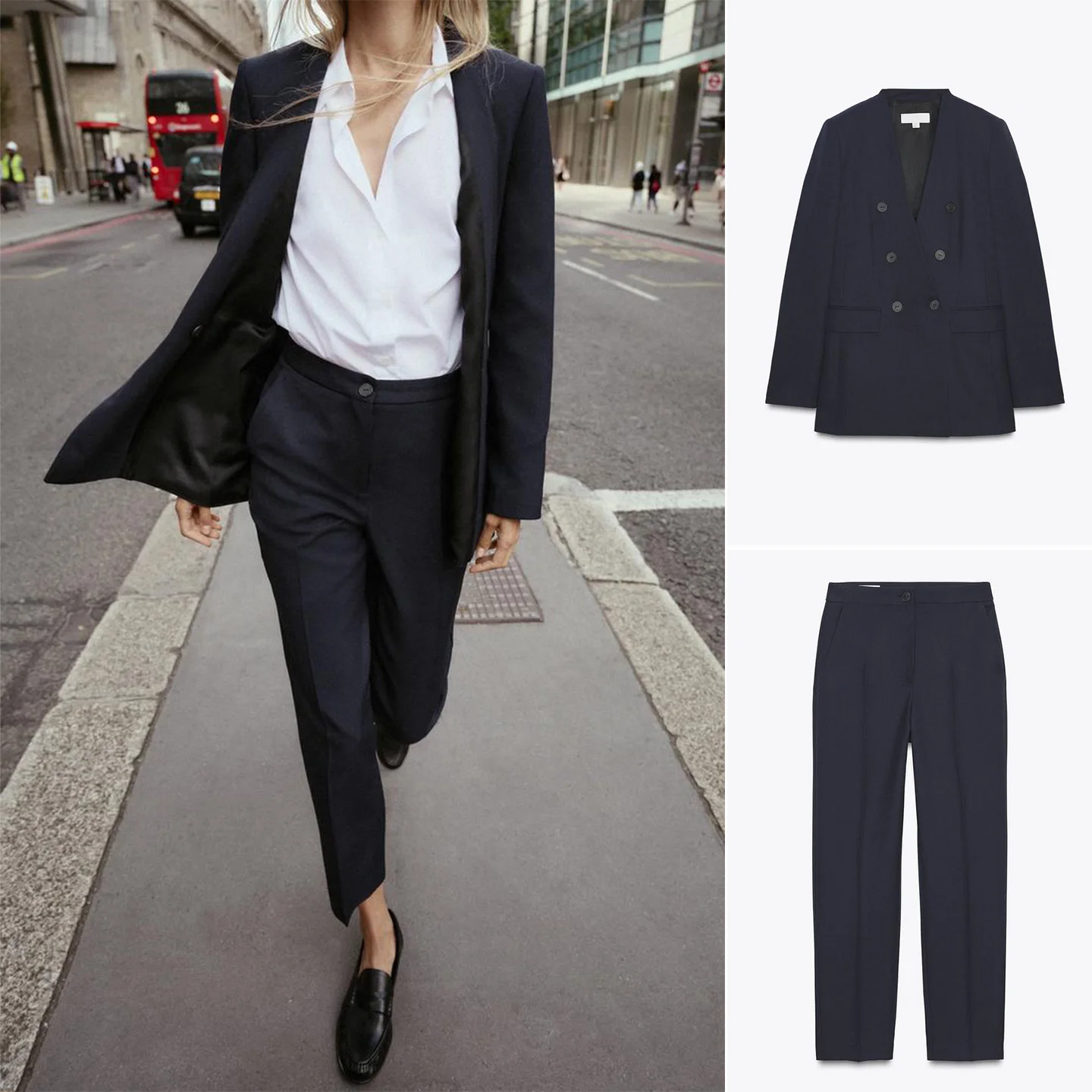 

oulder Pad Long Sve No Collar Suit Jaet High Waist Straight Leg Casual Pants Women's Busin Wear Polyester Fiber