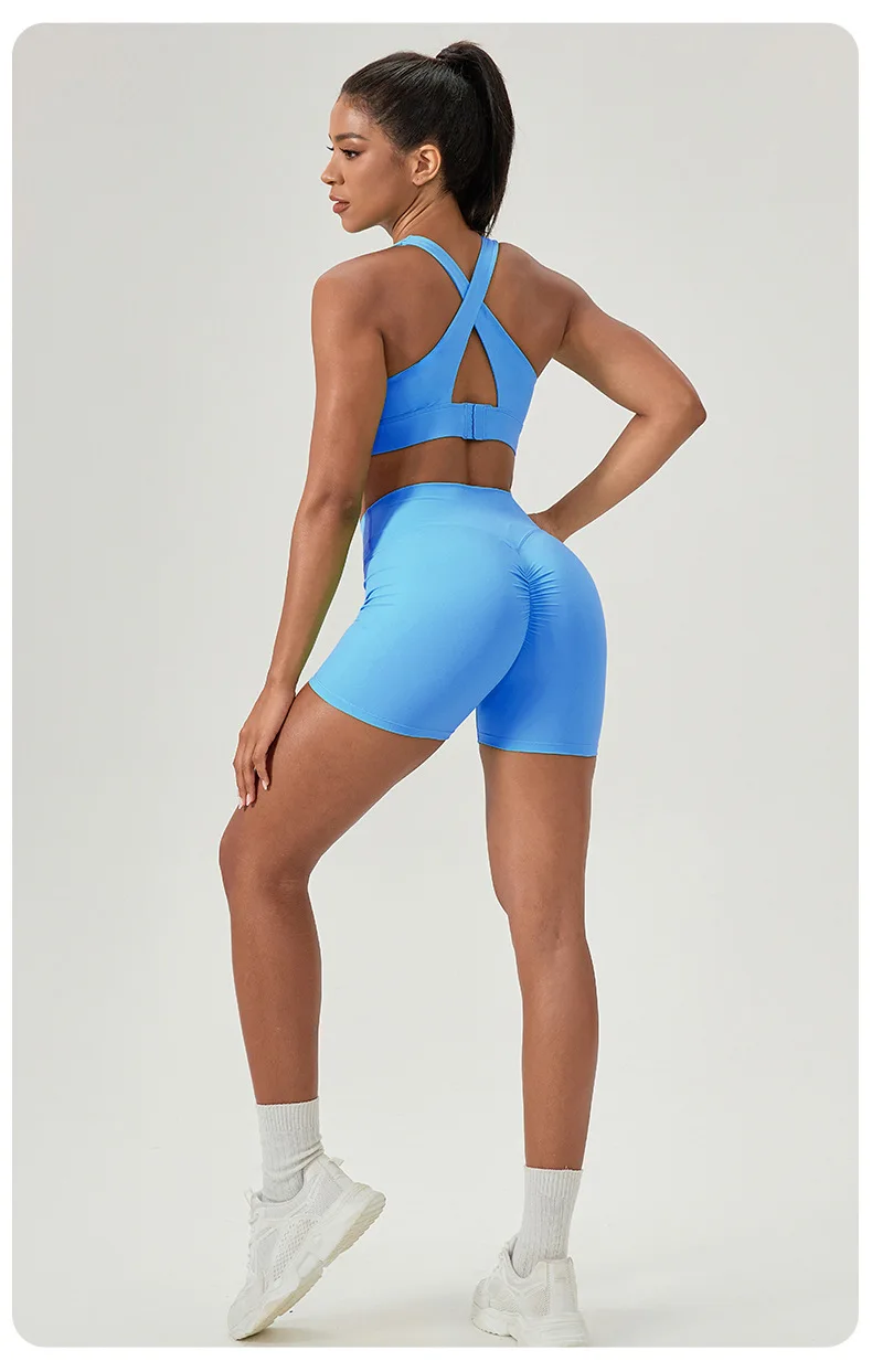 Zwei Stücke Fitness Yoga Set Frauen Einfarbig Sommer Gym Anzug Atmungsaktiv Schnell Trocknend Kurze Sportswear Workout Kleidung – Detail 10