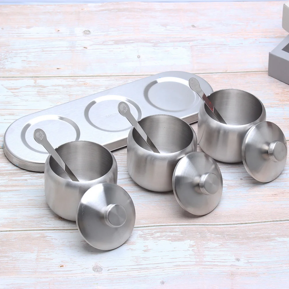 

Stainless Steel Seasoning Jar with Spoon 1 Piece Modern Spice Container for Kitchen Condiments Storage Salt Pepper Sugar Jar