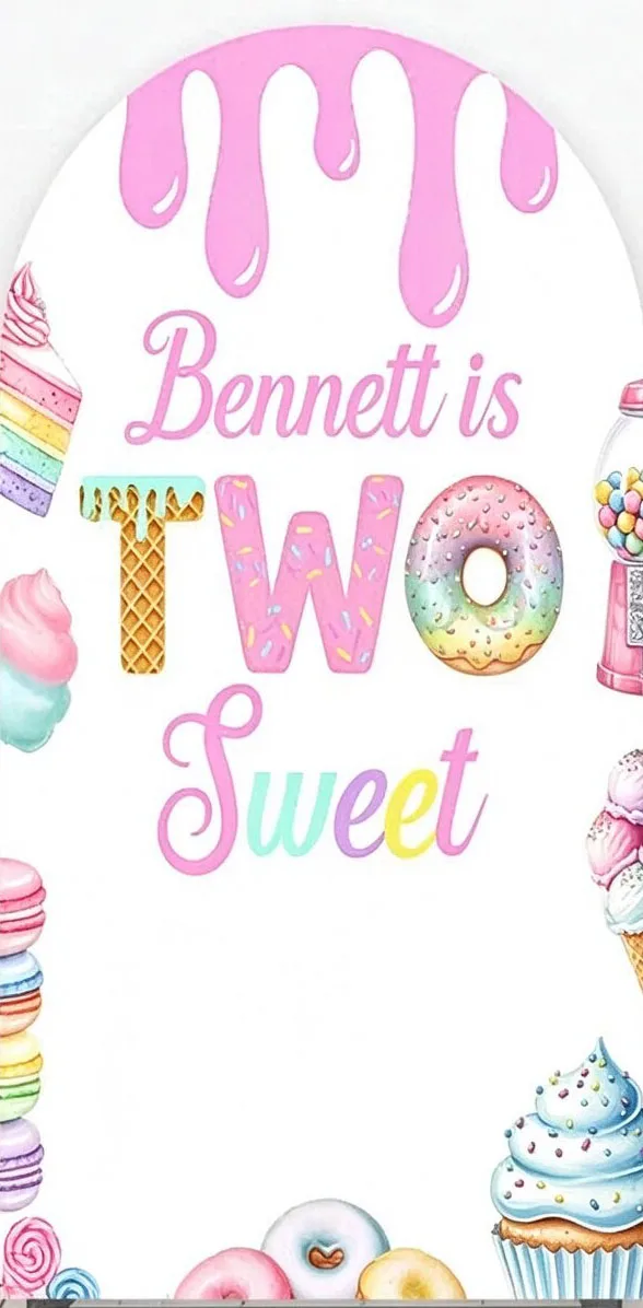 Custom 2-Side Two Sweet Baby Shower Arch Backdrop Cover Ice Cream Doughnut Diy Name Age Birthday Party Decor Backdrop Photo