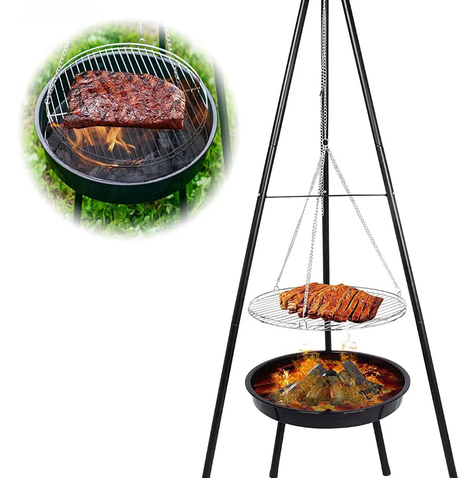Heavy-Duty Tripod Hanging BBQ  - Camping Cooking Fire Pit recension och pris