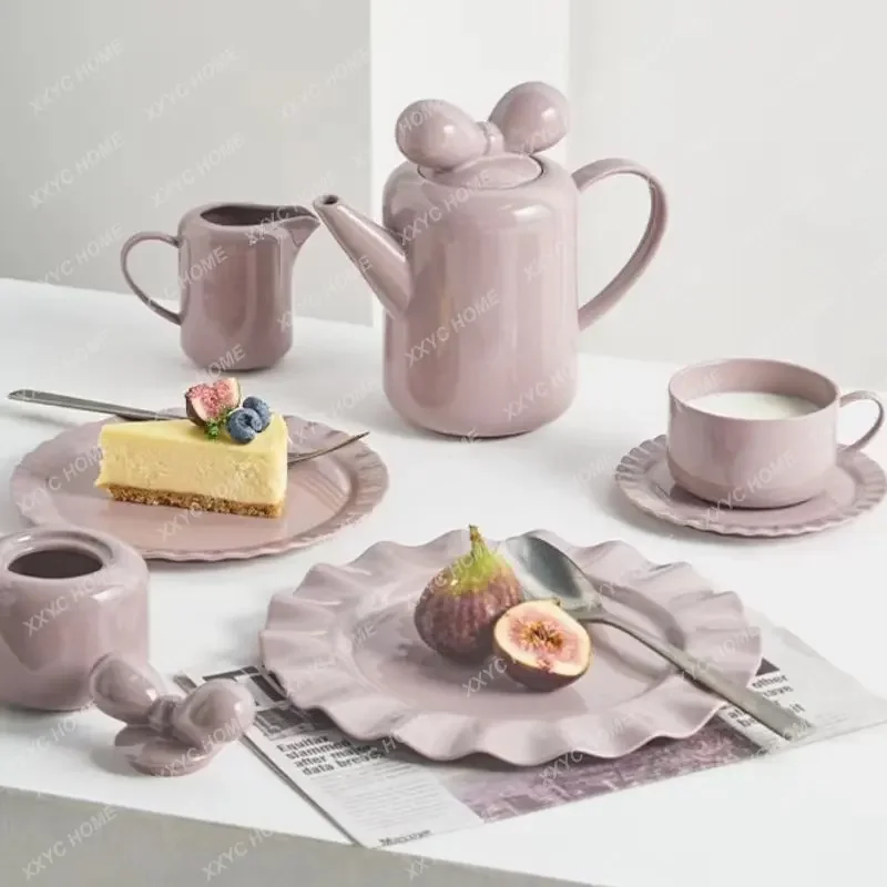 British Afternoon Tea Set Bow Ceramic Teapot Good-looking Scented Tea Cup Dessert Plate Sucrier