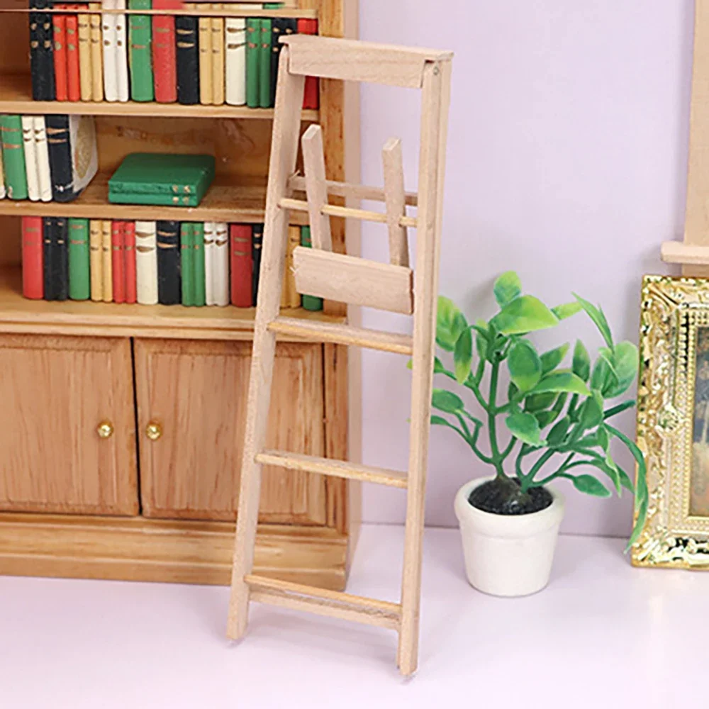 1/12 Puppenhaus Miniatur Zubehör Mini Holz Klappleiter Möbel Modell Spielzeug für Puppenhaus Dekoration